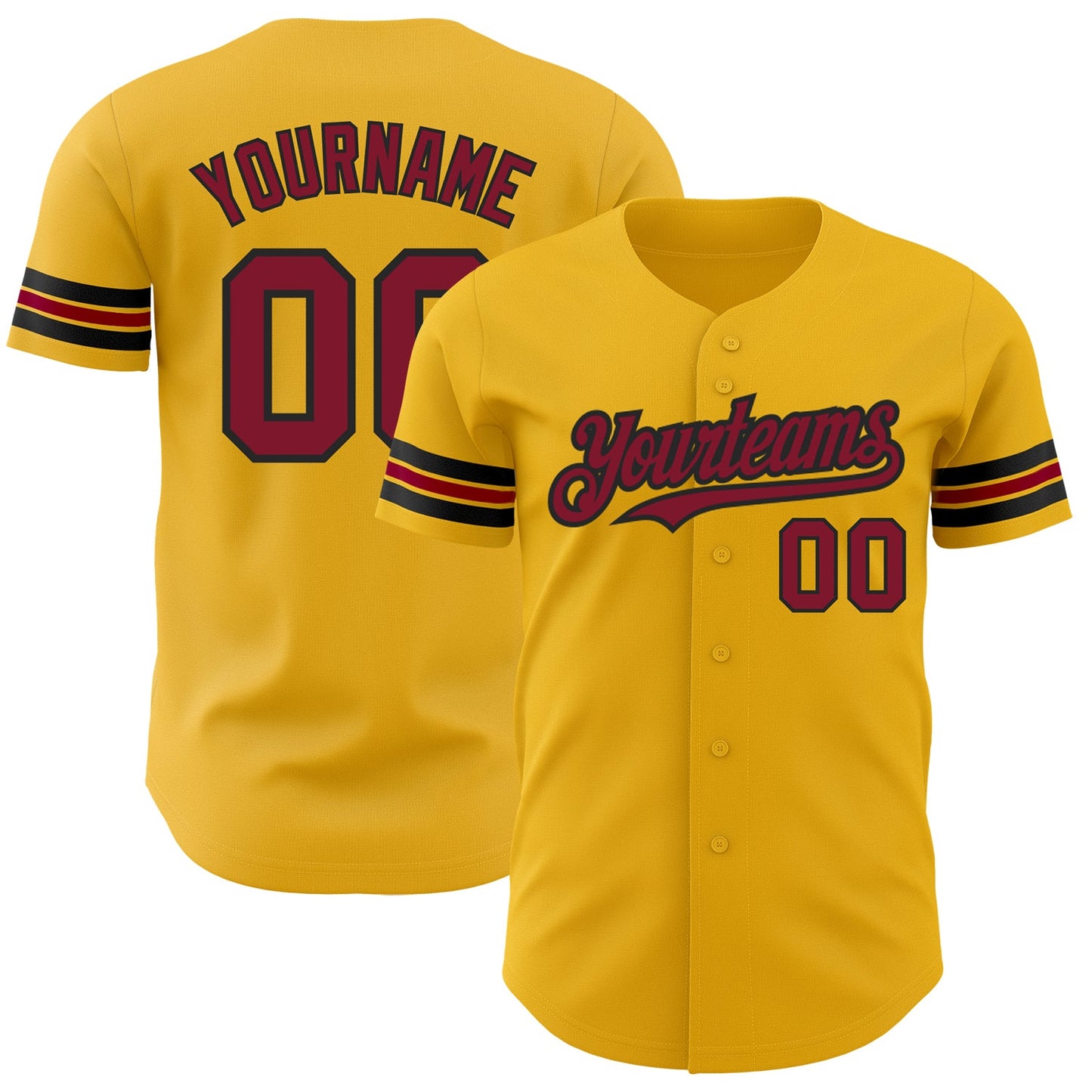Custom Gold Crimson-Black Authentic Baseball Jersey - Main View