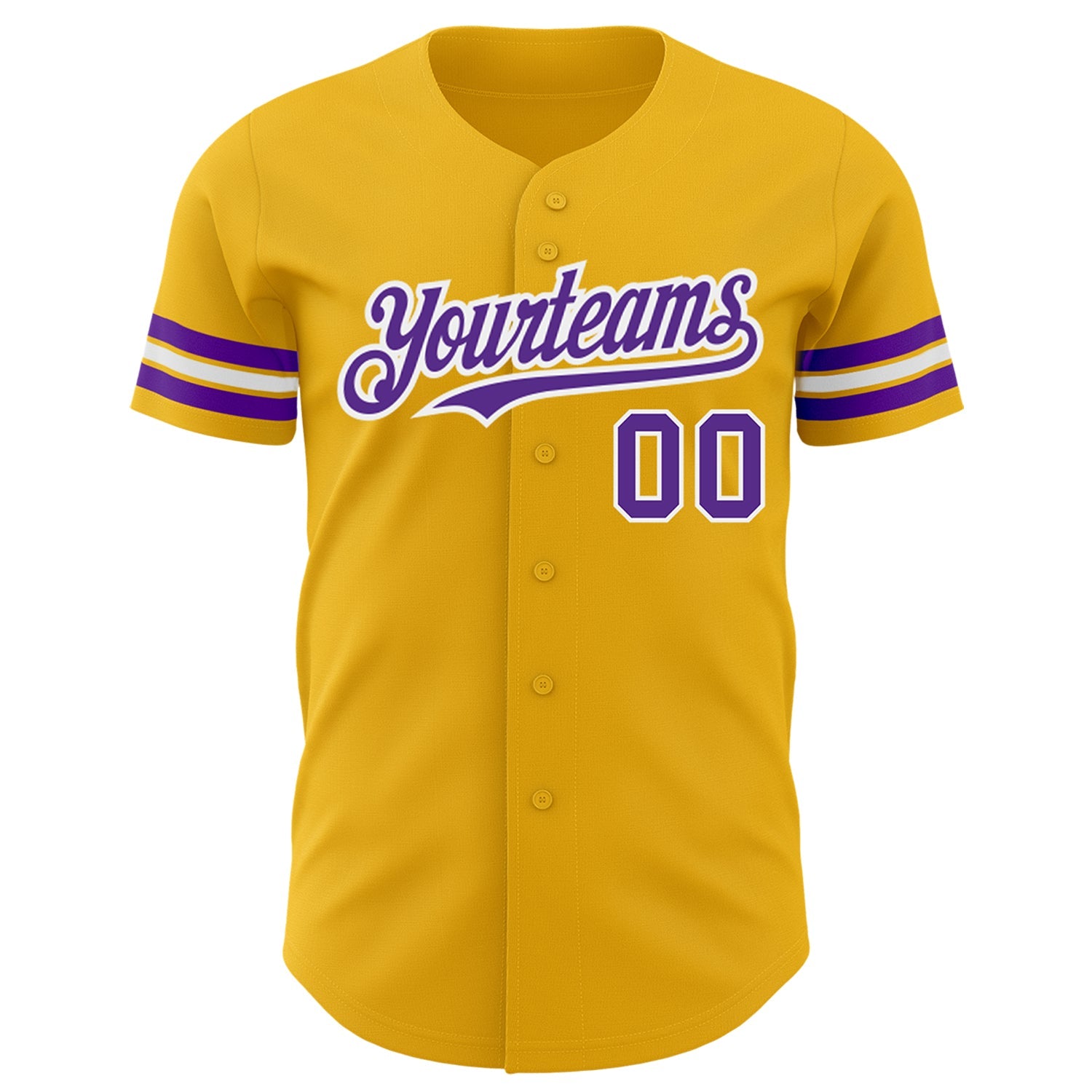 Custom Gold Purple-White Authentic Baseball Jersey view 2