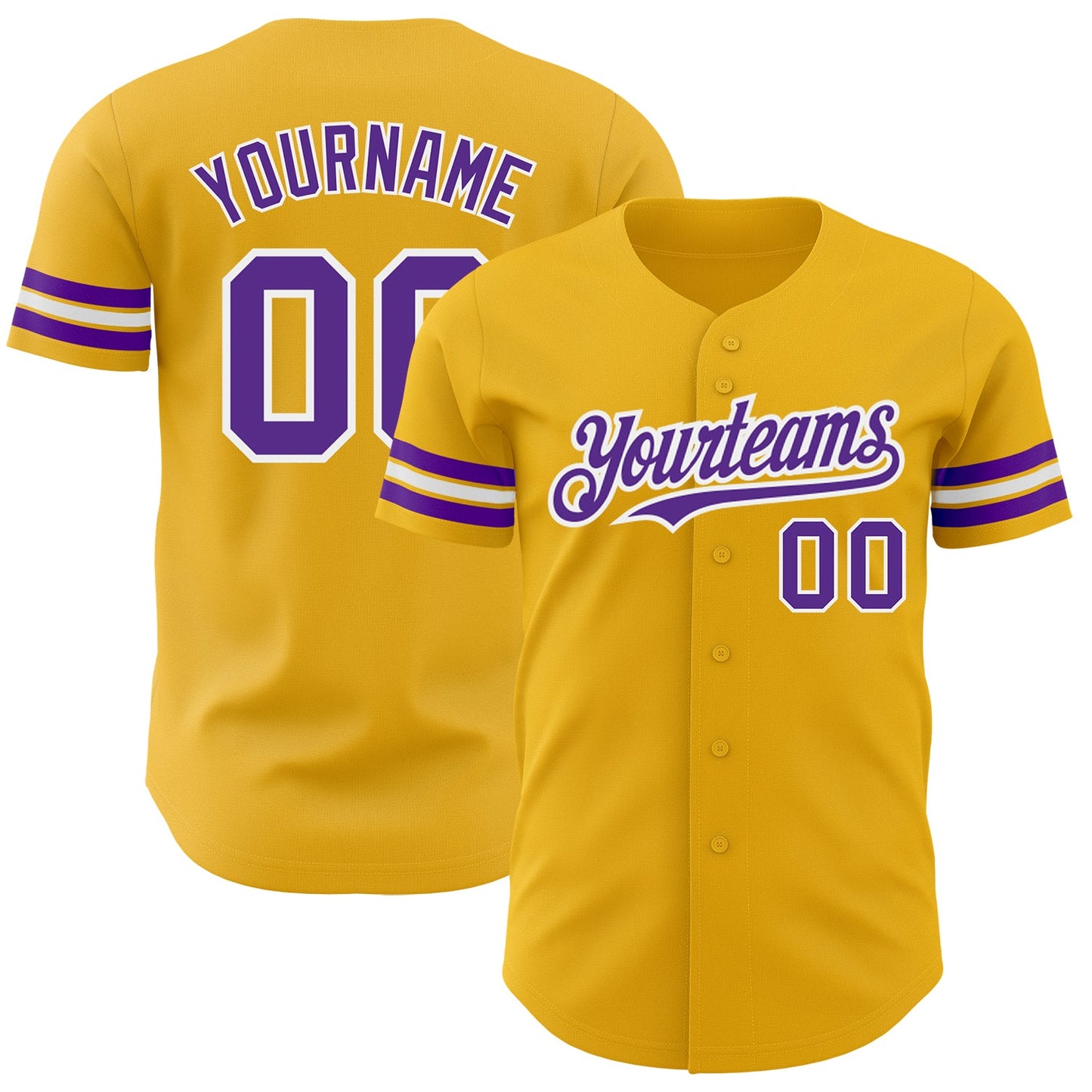 Custom Gold Purple-White Authentic Baseball Jersey - Main View