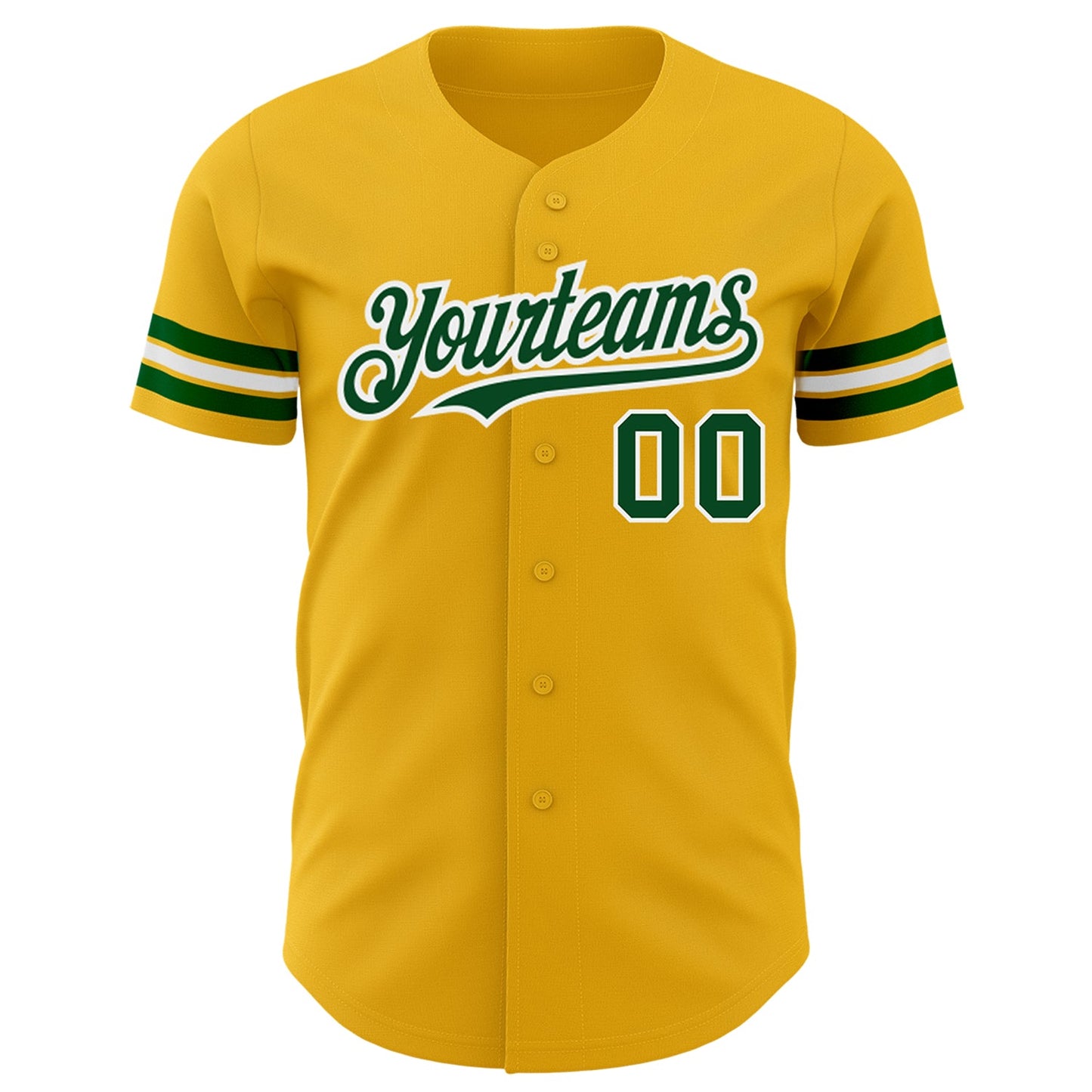 Custom Gold Green-White Authentic Baseball Jersey view 2
