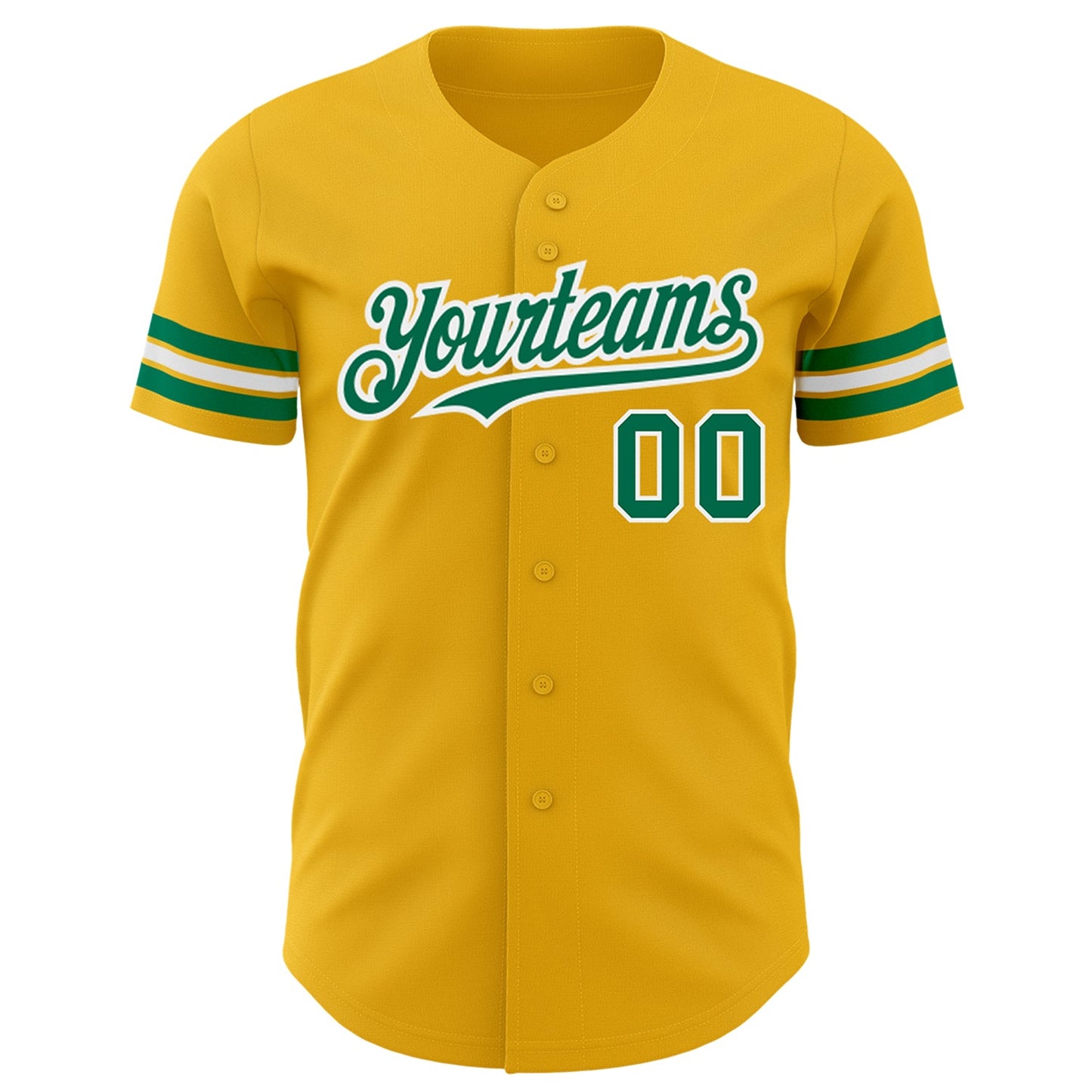 Custom Gold Kelly Green-White Authentic Baseball Jersey view 2