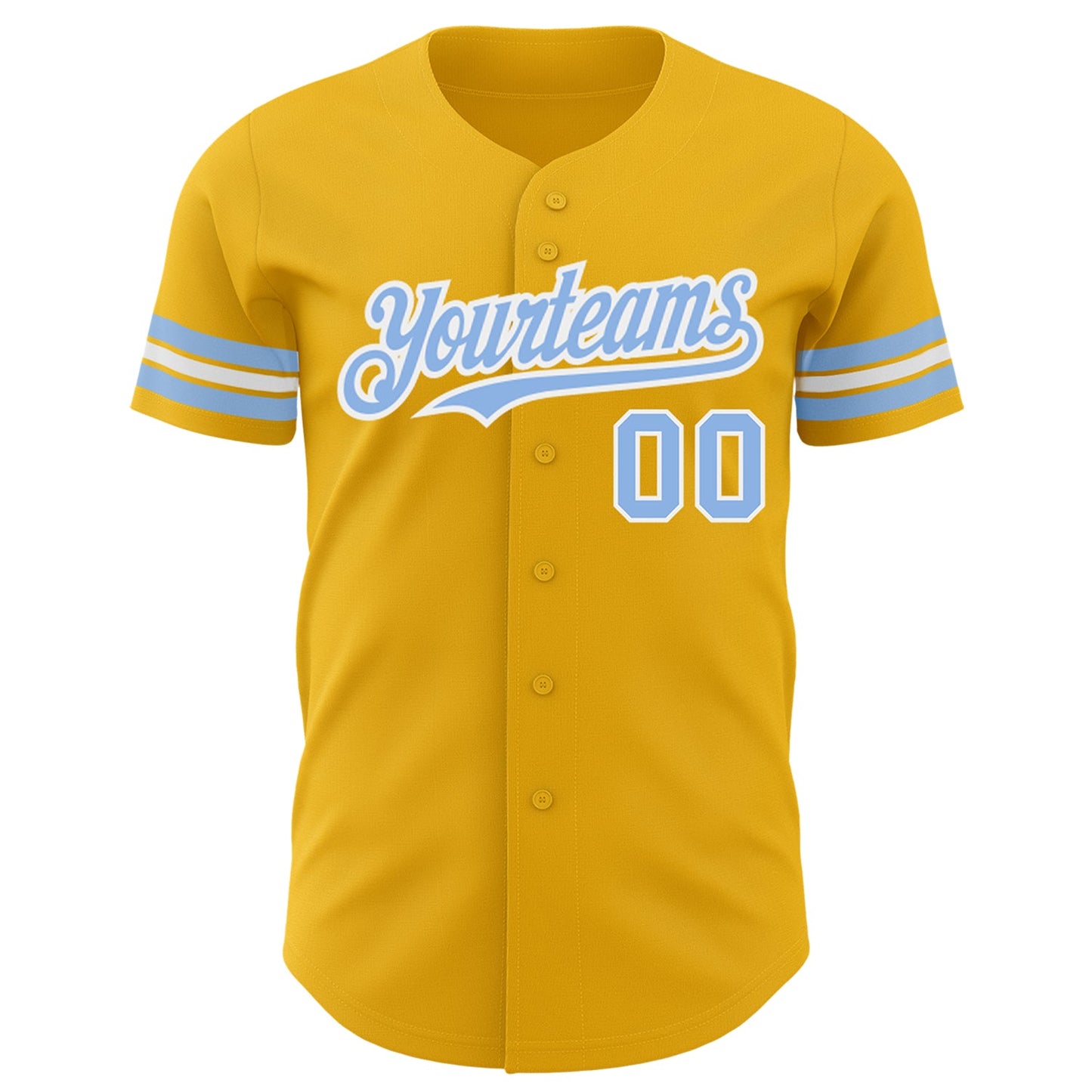 Custom Gold Light Blue-White Authentic Baseball Jersey view 2
