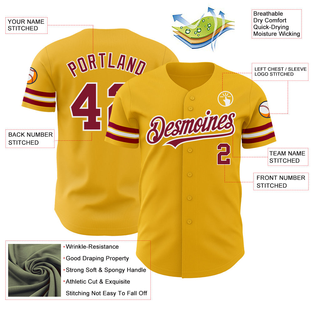 Custom Gold Crimson-White Authentic Baseball Jersey view 3