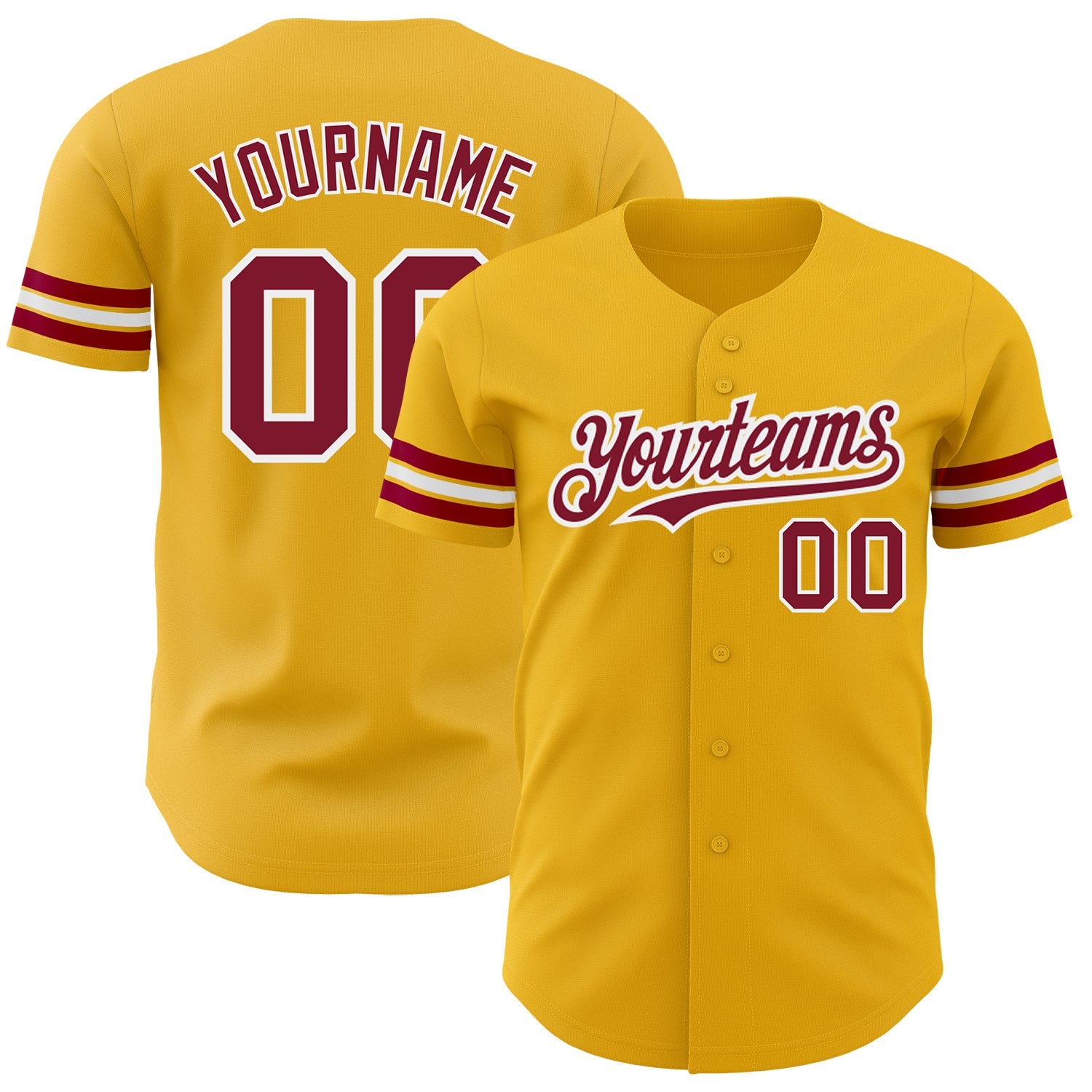 Custom Gold Crimson-White Authentic Baseball Jersey - Main View