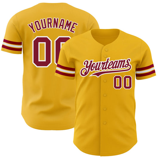 Custom Gold Crimson-White Authentic Baseball Jersey - Main View