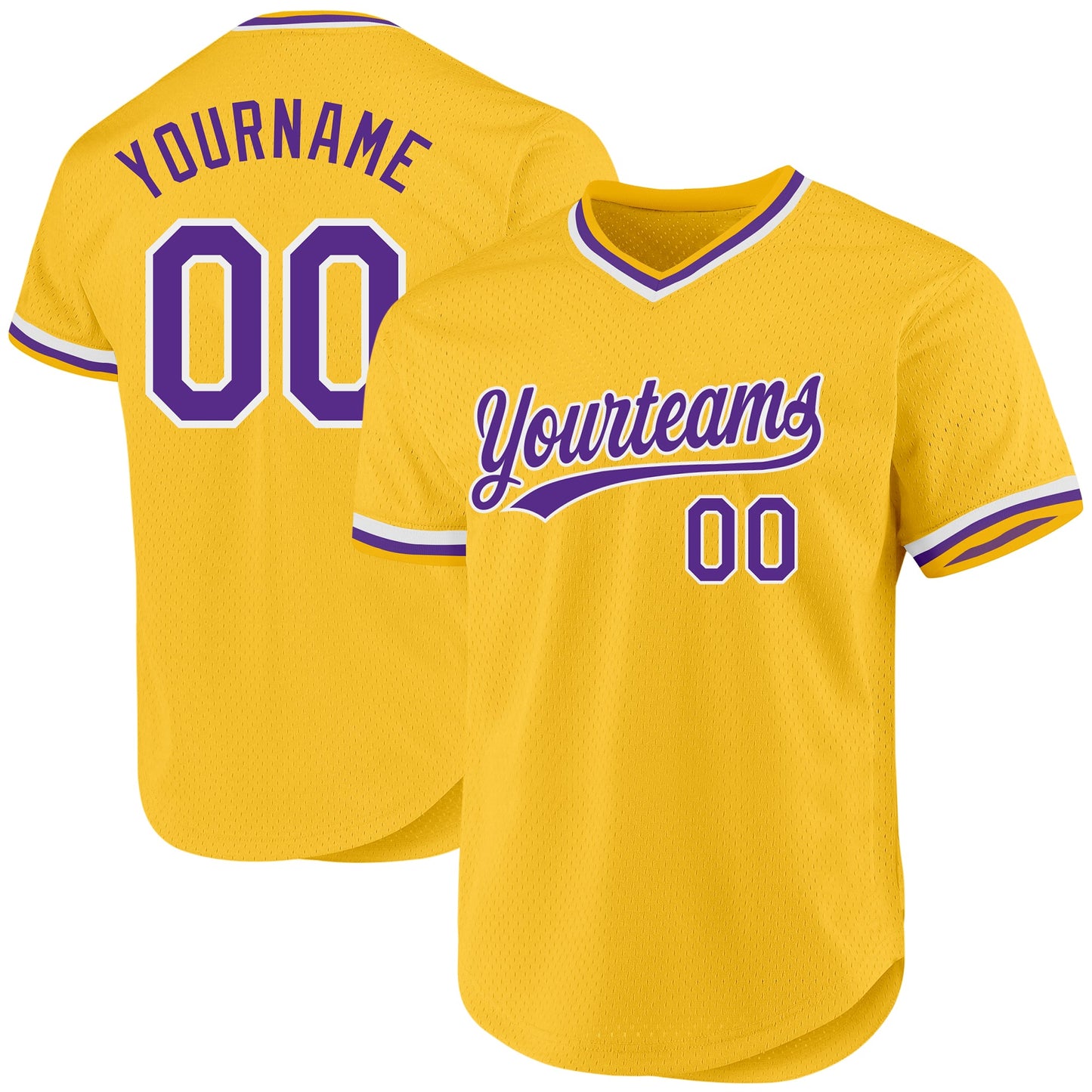 Custom Gold Purple-White Authentic Throwback Baseball Jersey - Main View