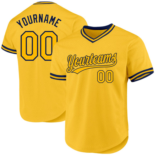 Custom Gold Navy Authentic Throwback Baseball Jersey - Main View