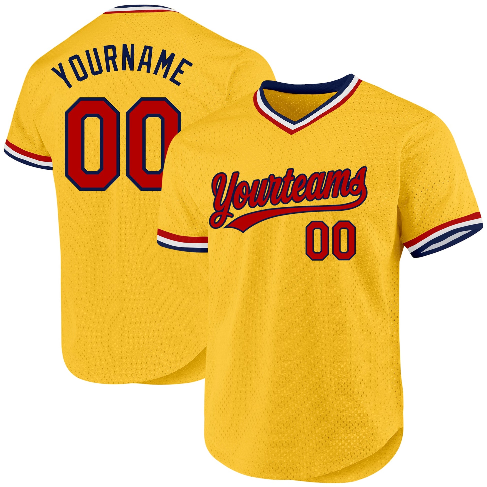 Custom Gold Red-Navy Authentic Throwback Baseball Jersey - Main View
