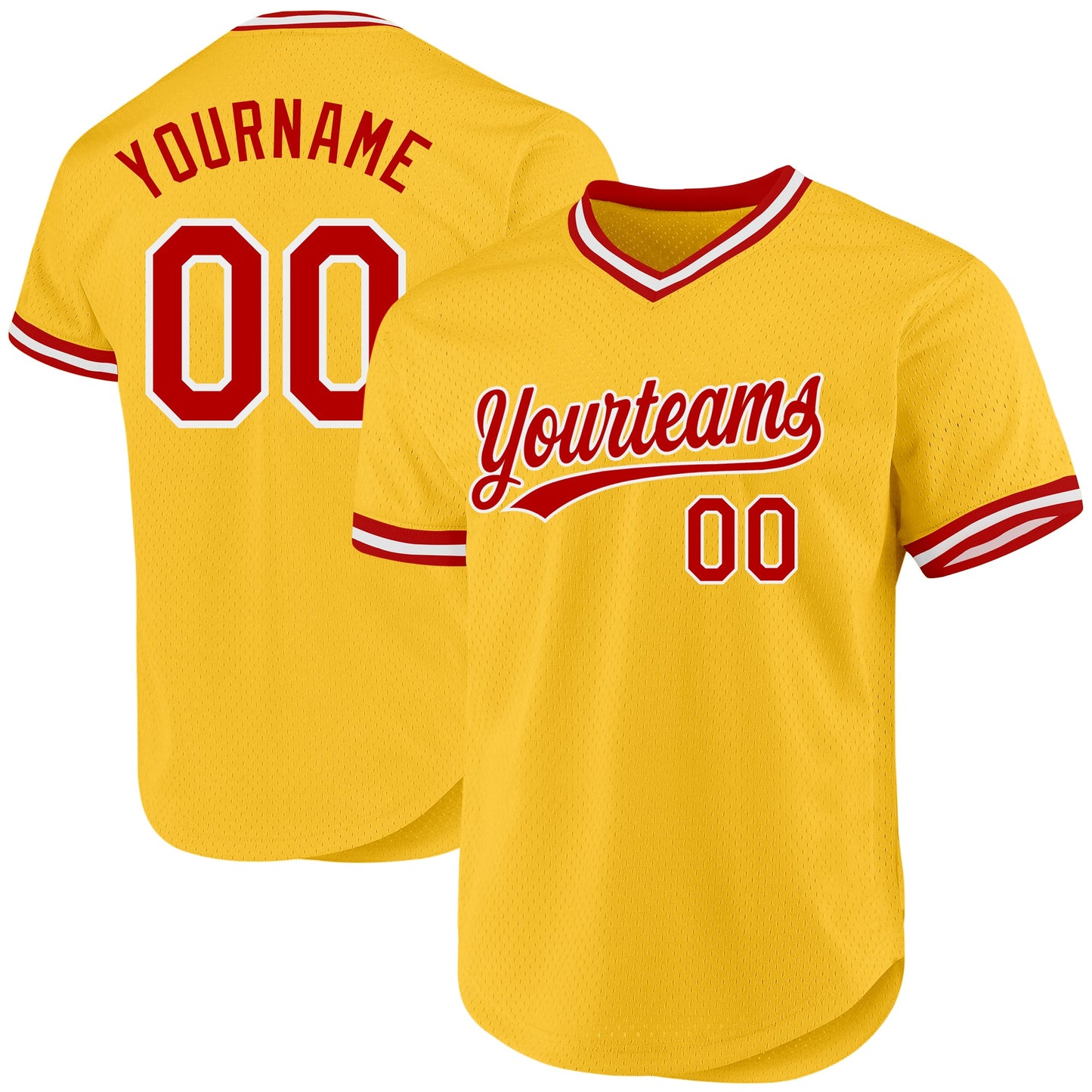 Custom Gold Red-White Authentic Throwback Baseball Jersey - Main View