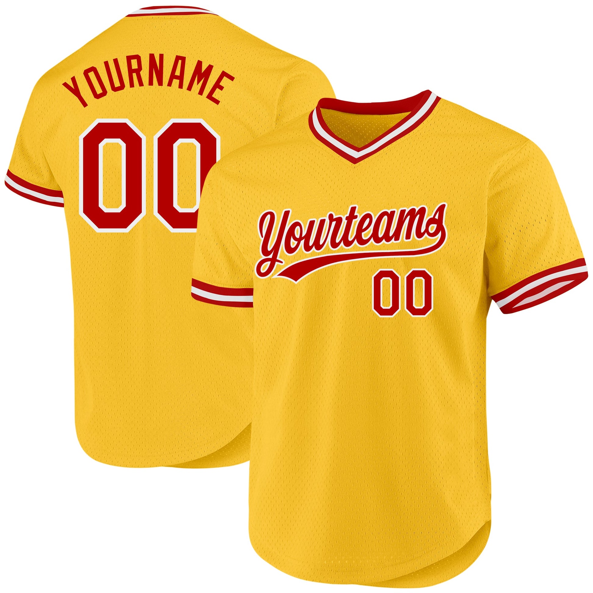 Custom Gold Red-White Authentic Throwback Baseball Jersey - Main View