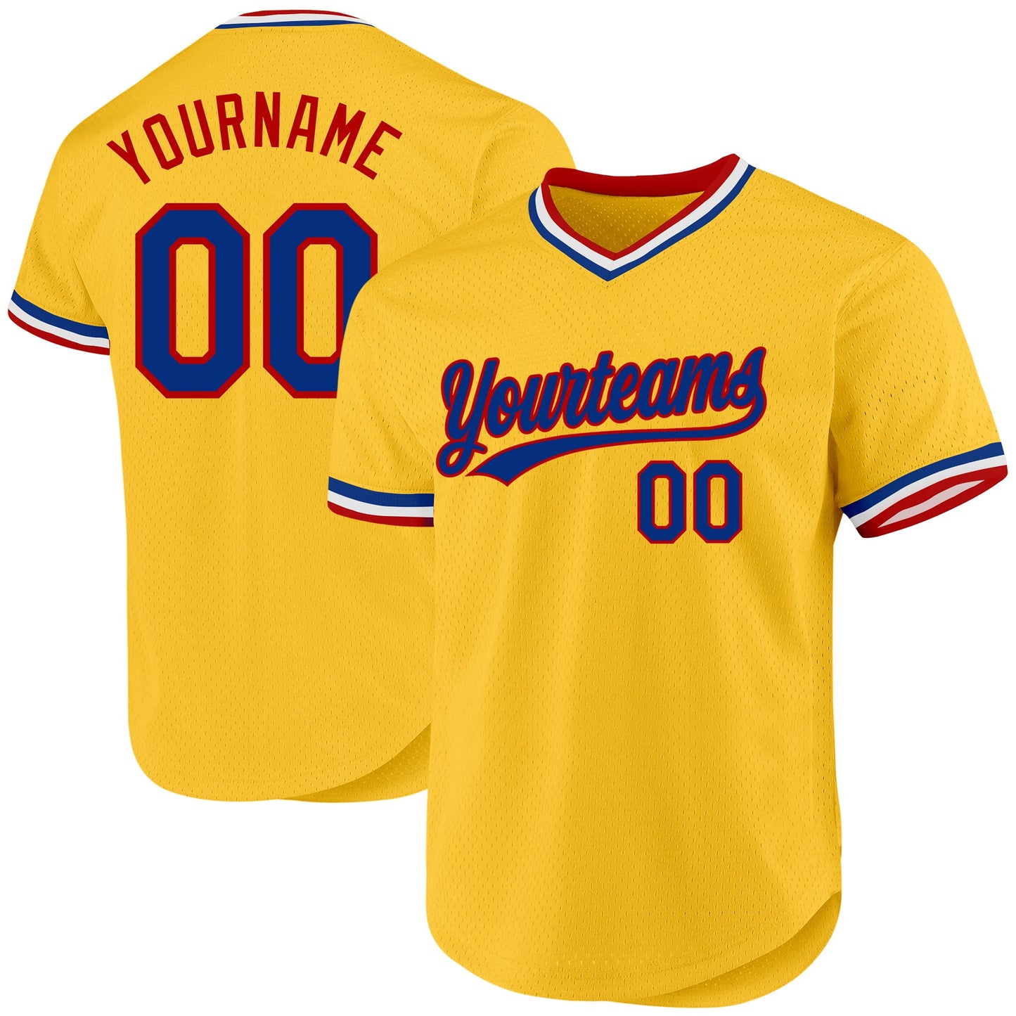 Custom Gold Royal-Red Authentic Throwback Baseball Jersey - Main View