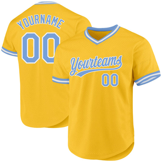 Custom Gold Light Blue-White Authentic Throwback Baseball Jersey - Main View