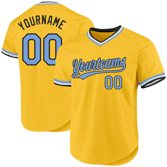 Custom Gold Light Blue-Black Authentic Throwback Baseball Jersey - Main View