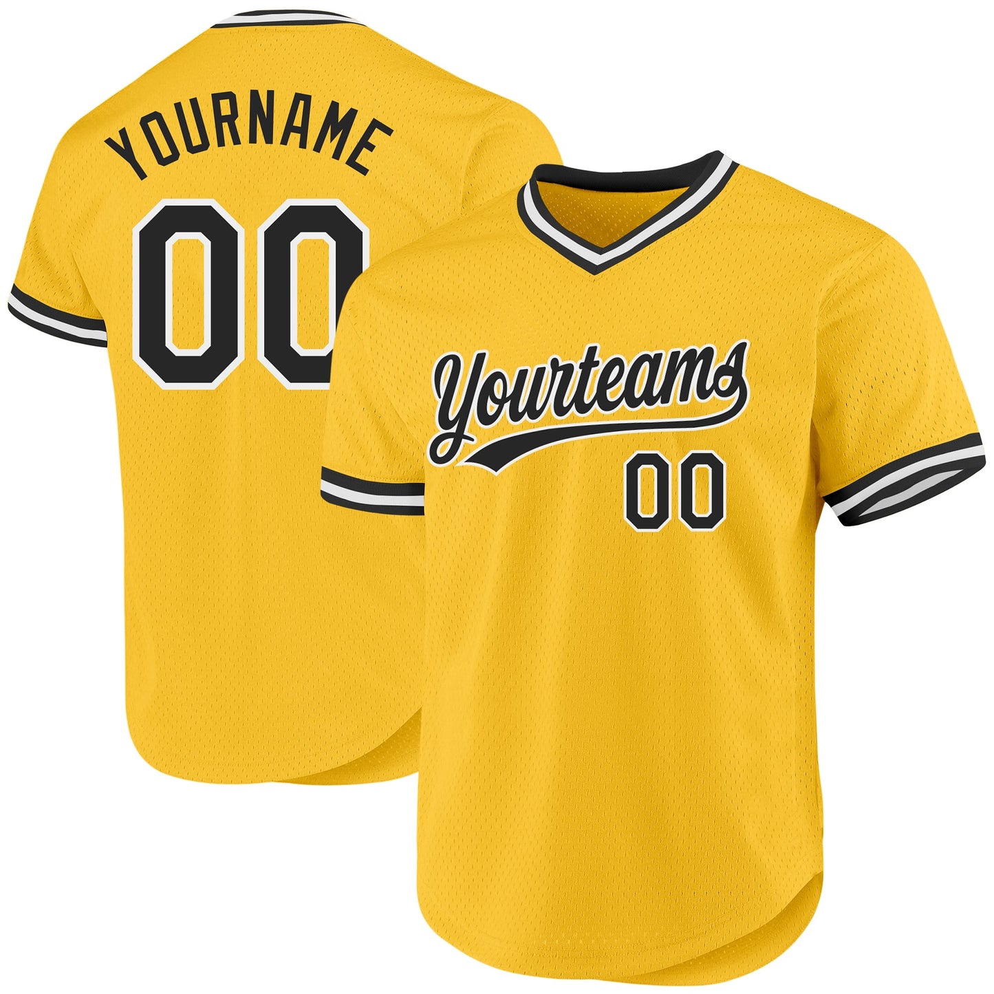 Custom Gold Black-White Authentic Throwback Baseball Jersey - Main View