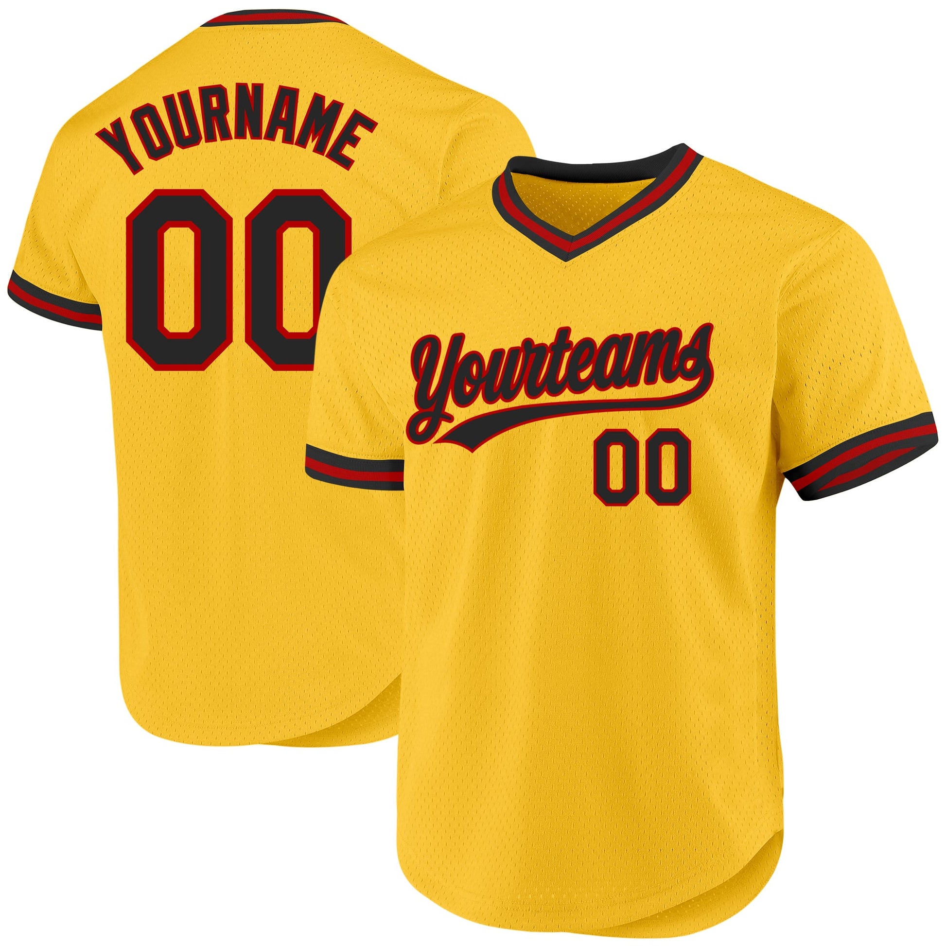 Custom Gold Black-Red Authentic Throwback Baseball Jersey - Main View