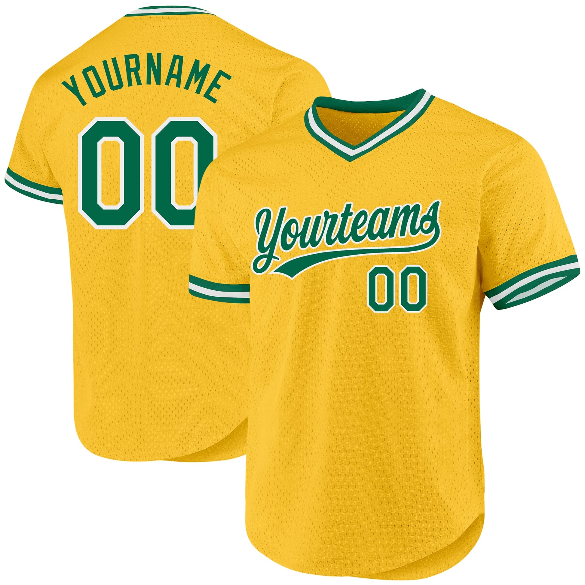 Custom Gold Kelly Green-White Authentic Throwback Baseball Jersey - Main View