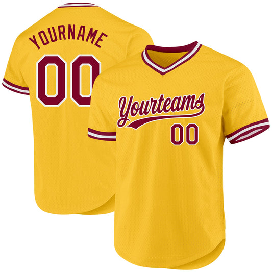 Custom Gold Maroon-White Authentic Throwback Baseball Jersey - Main View