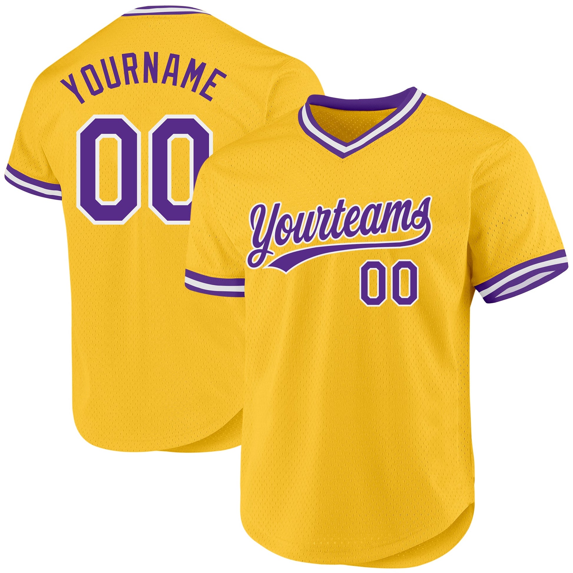 Custom Gold Purple-White Authentic Throwback Baseball Jersey - Main View