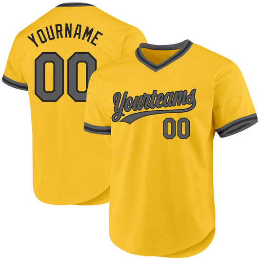 Custom Gold Steel Gray-Black Authentic Throwback Baseball Jersey - Main View