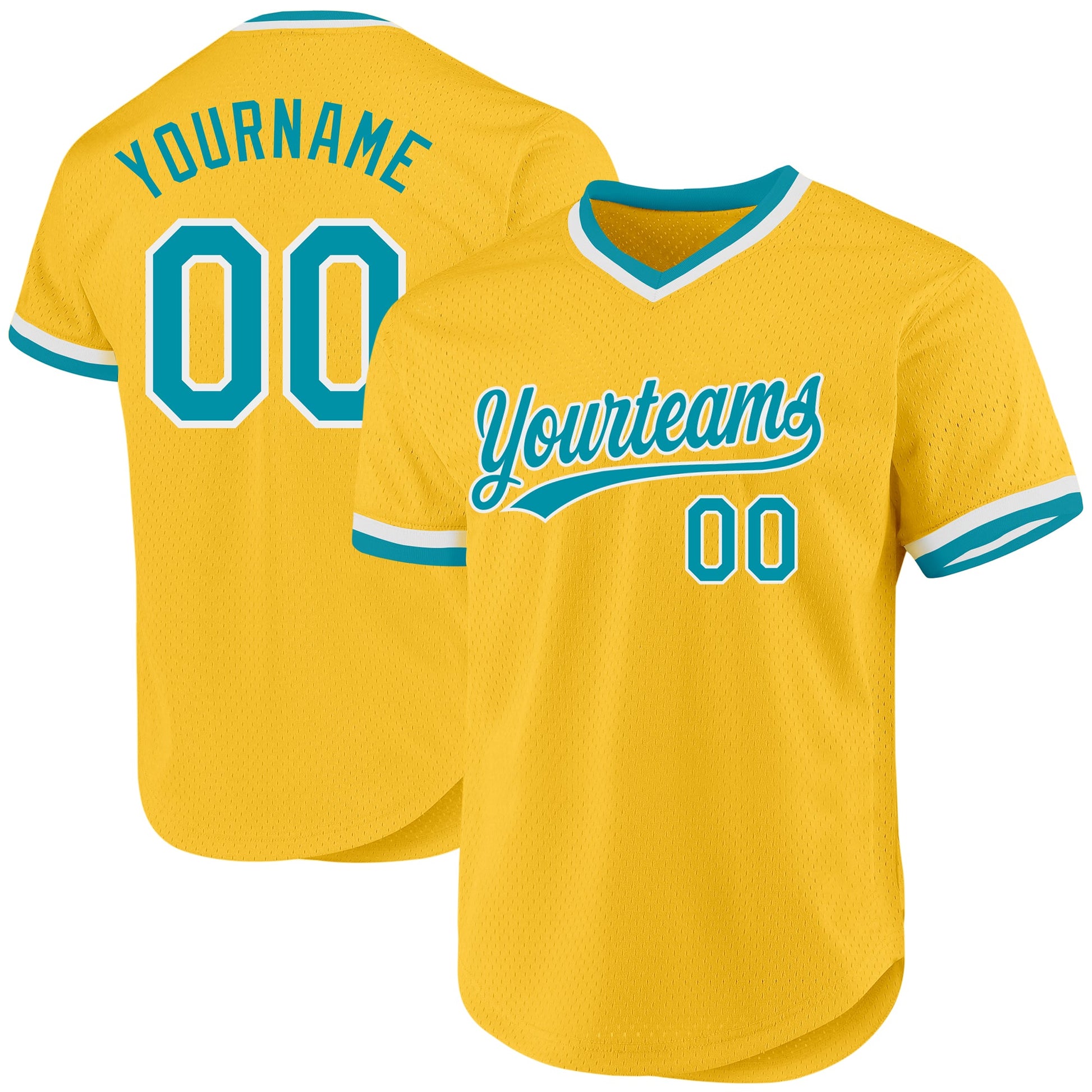 Custom Gold Teal-White Authentic Throwback Baseball Jersey - Main View