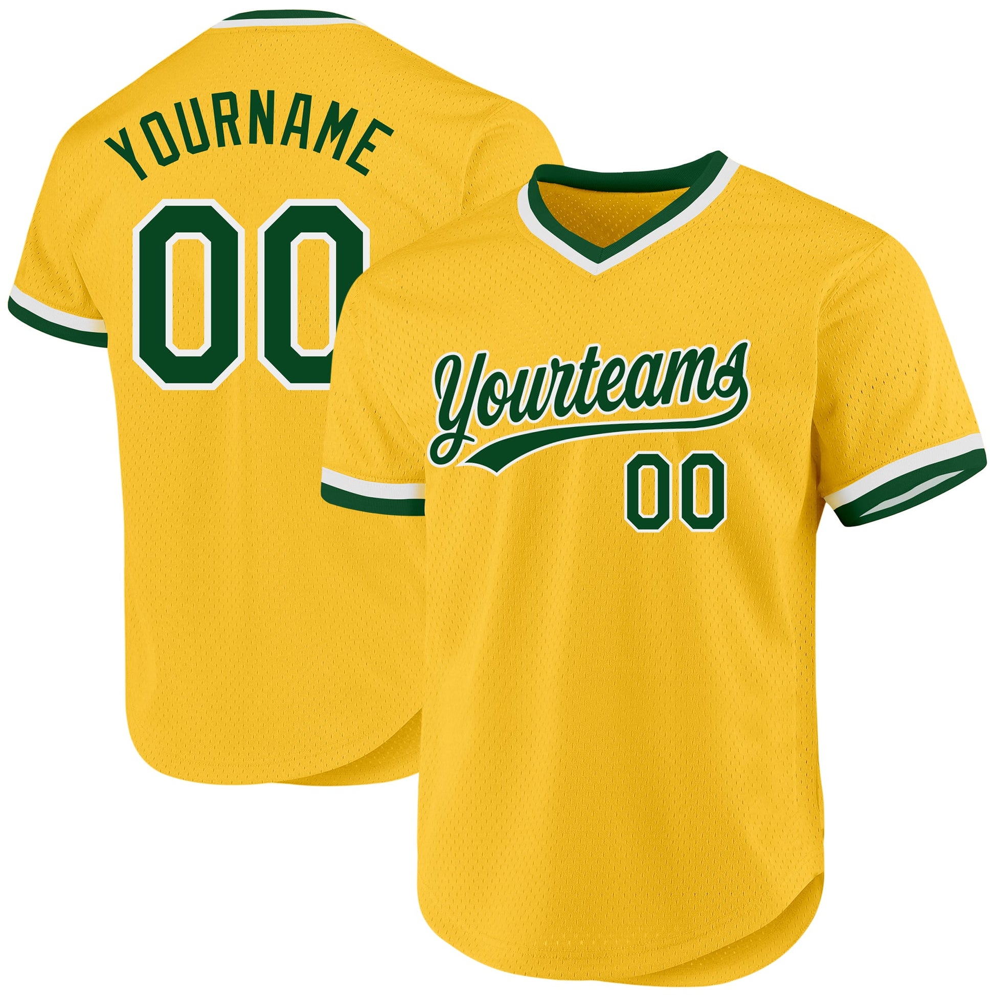 Custom Gold Green-White Authentic Throwback Baseball Jersey - Main View