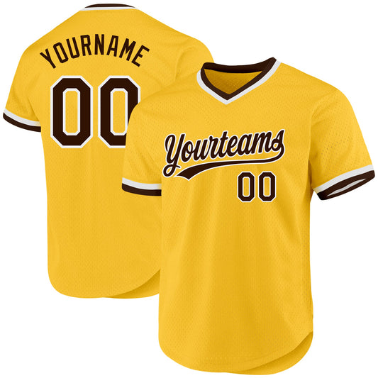 Custom Gold Brown-White Authentic Throwback Baseball Jersey - Main View