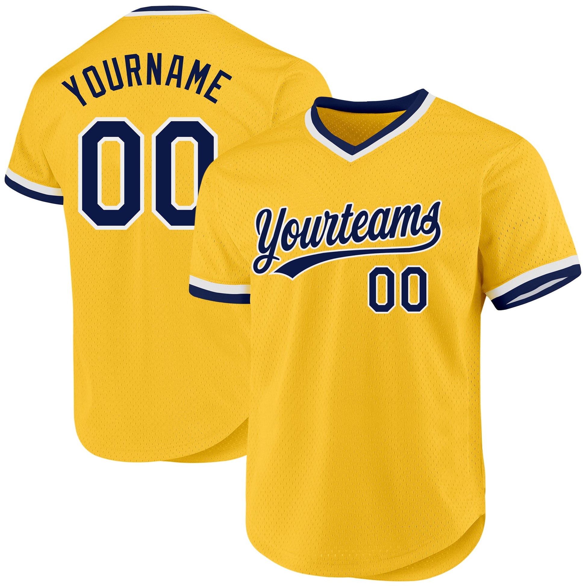 Custom Gold Navy-White Authentic Throwback Baseball Jersey - Main View