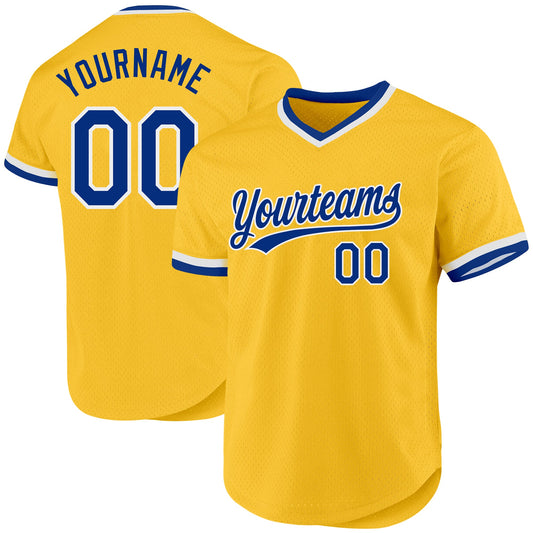 Custom Gold Royal-White Authentic Throwback Baseball Jersey - Main View
