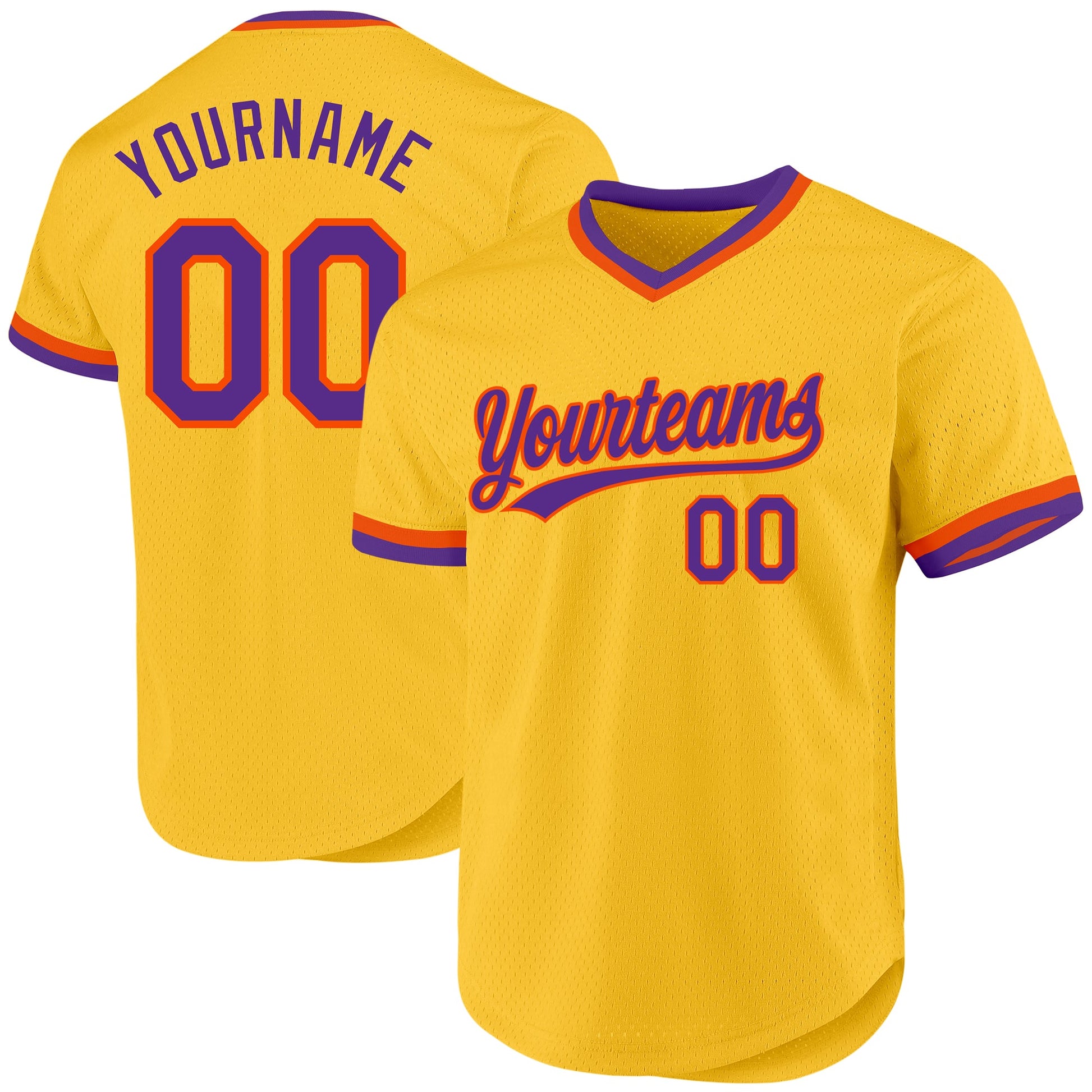Custom Gold Purple-Orange Authentic Throwback Baseball Jersey - Main View