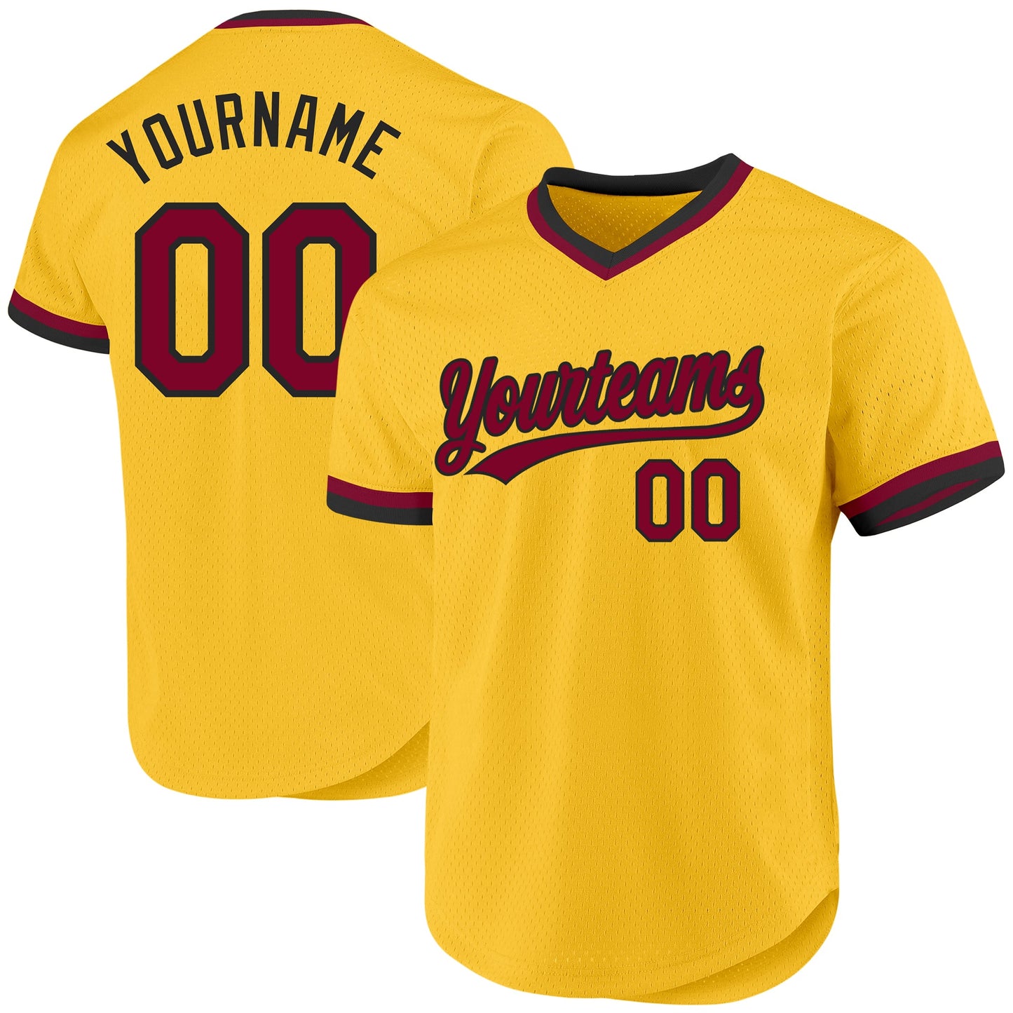 Custom Gold Maroon-Black Authentic Throwback Baseball Jersey - Main View