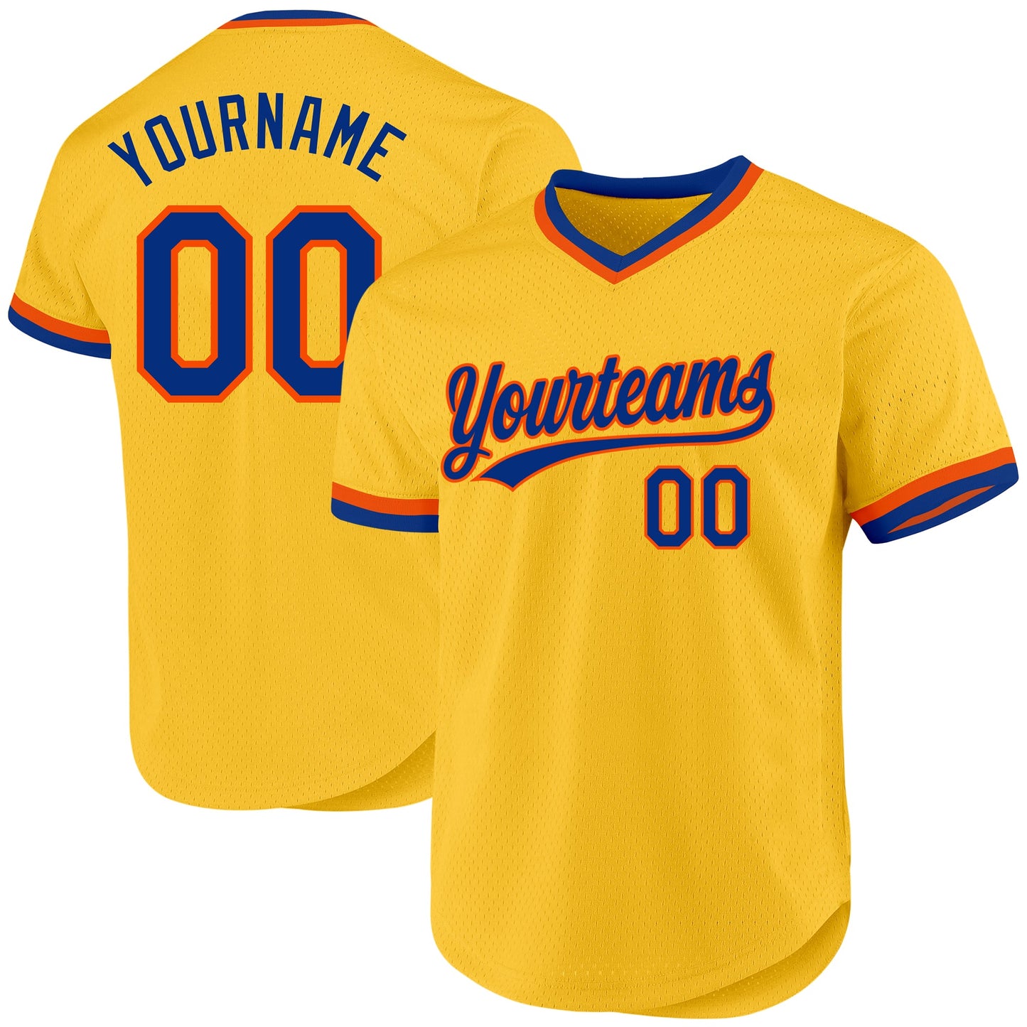 Custom Gold Royal-Orange Authentic Throwback Baseball Jersey - Main View