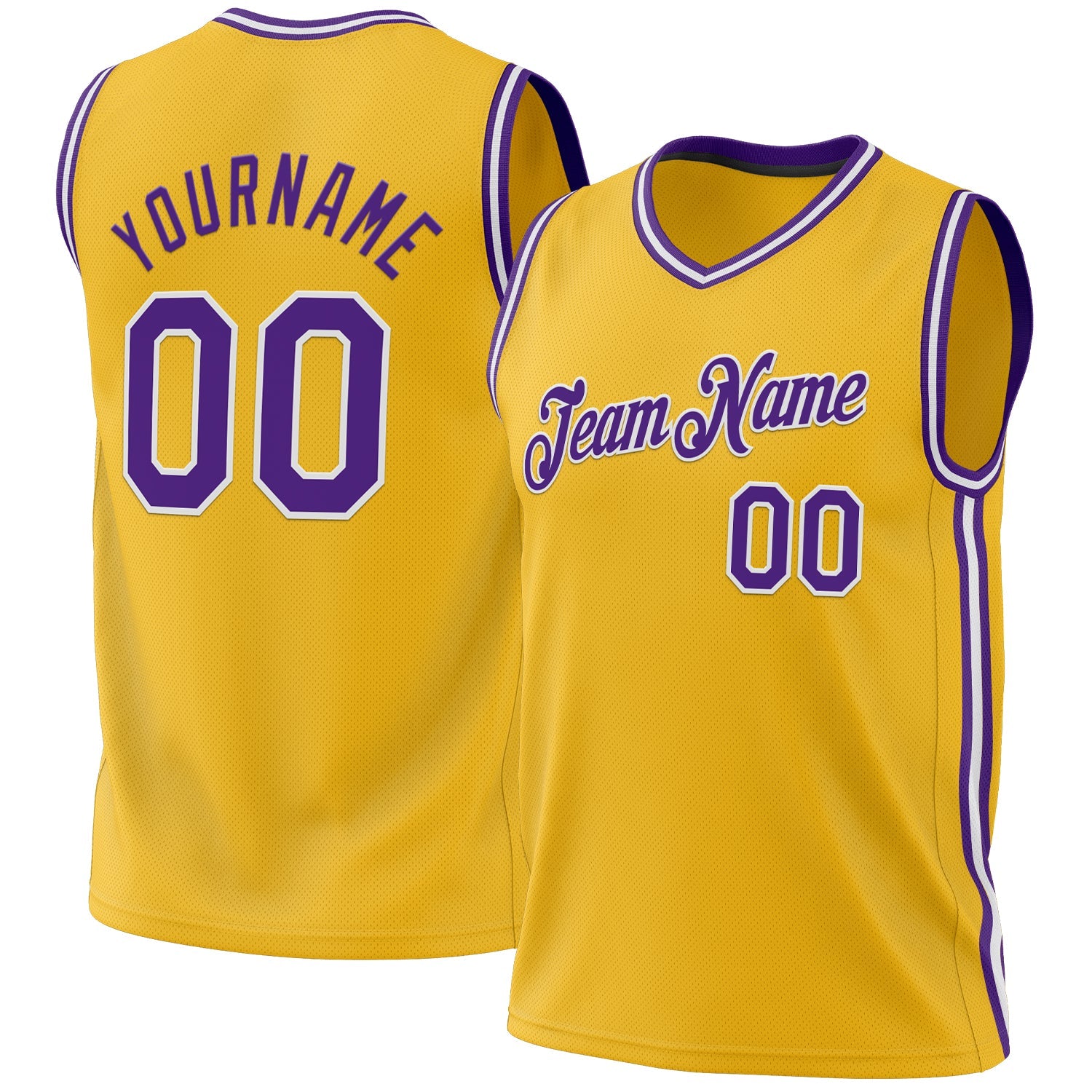 Custom Gold Purple-White Authentic Throwback Basketball Jersey - Main View
