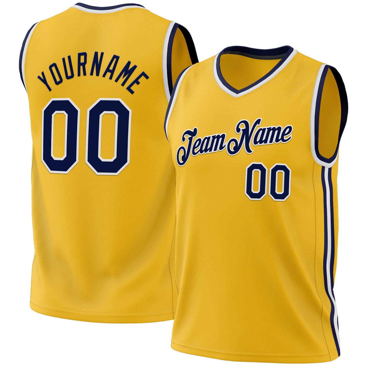 Custom Gold Navy-White Authentic Throwback Basketball Jersey - Main View