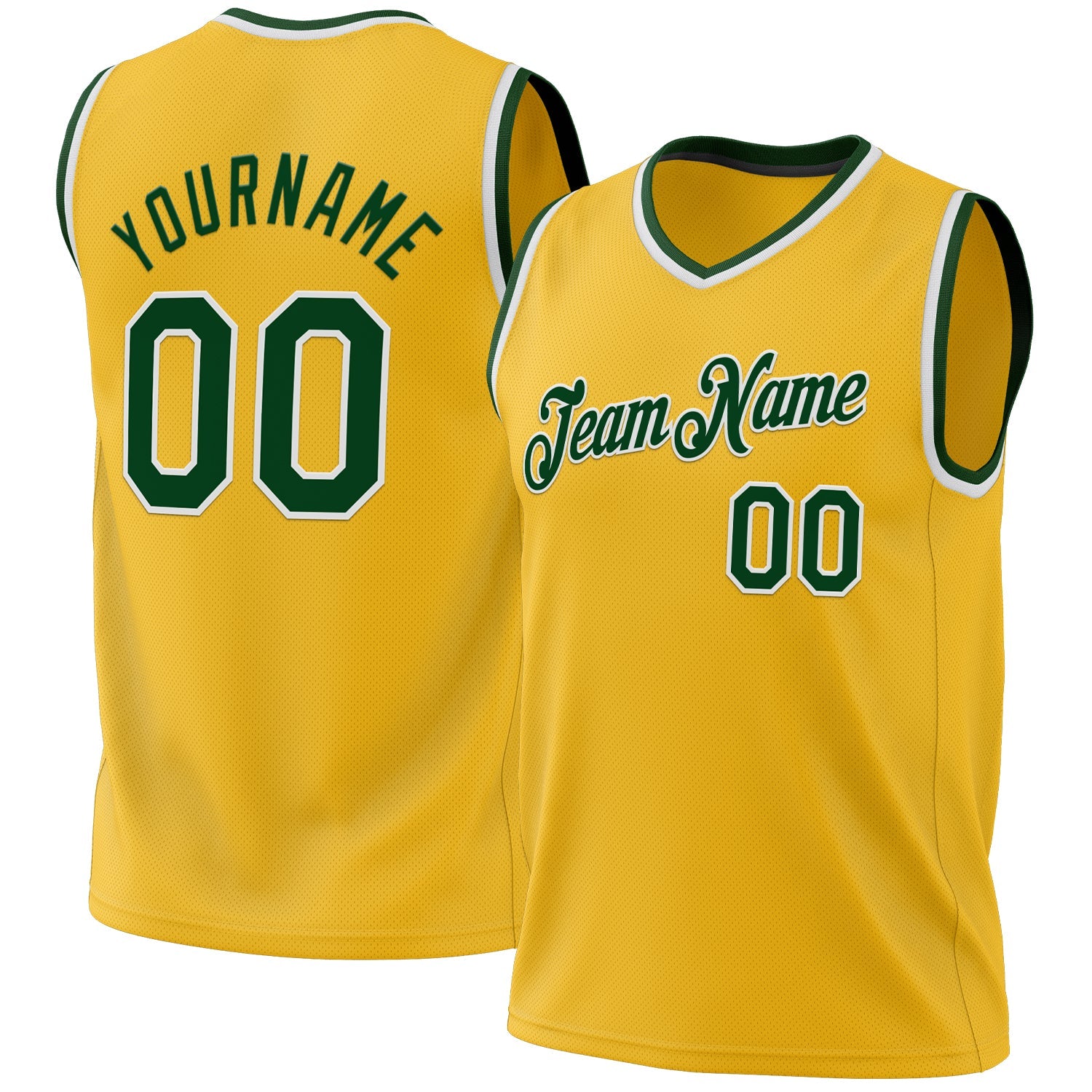 Custom Gold Green-White Authentic Throwback Basketball Jersey - Main View