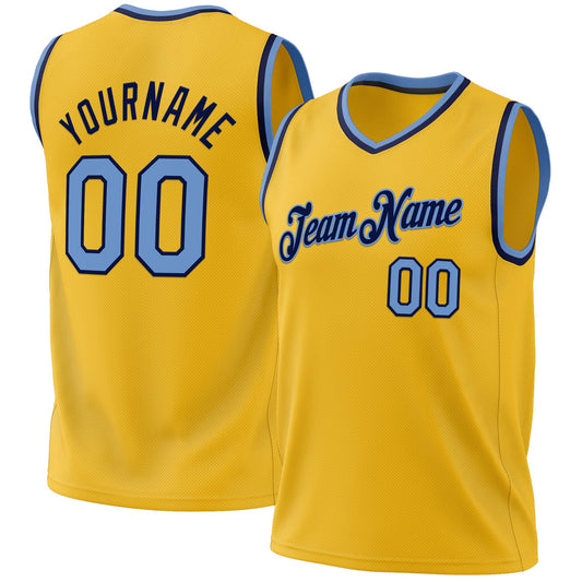 Custom Gold Light Blue-White Authentic Throwback Basketball Jersey - Main View