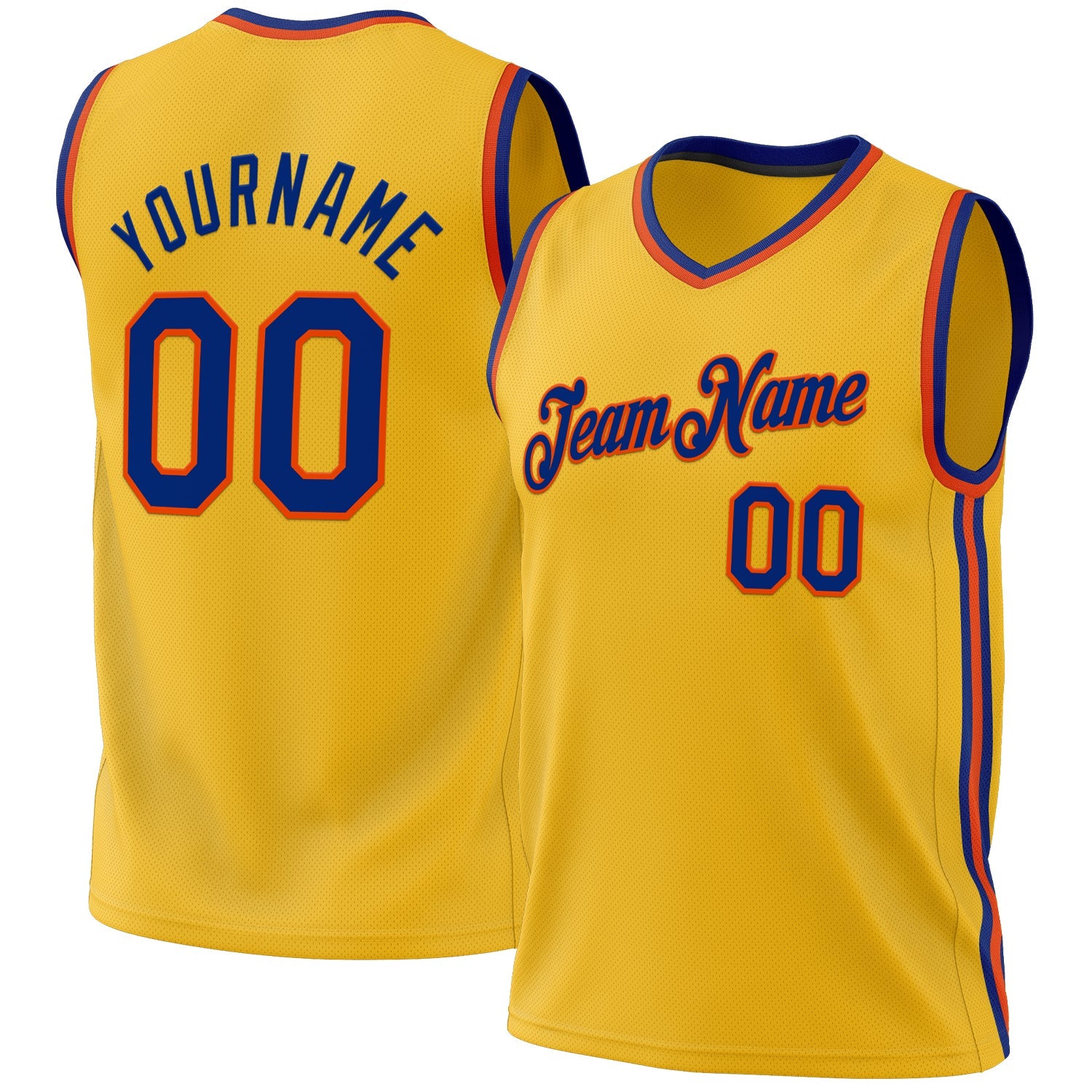 Custom Gold Royal-Orange Authentic Throwback Basketball Jersey - Main View