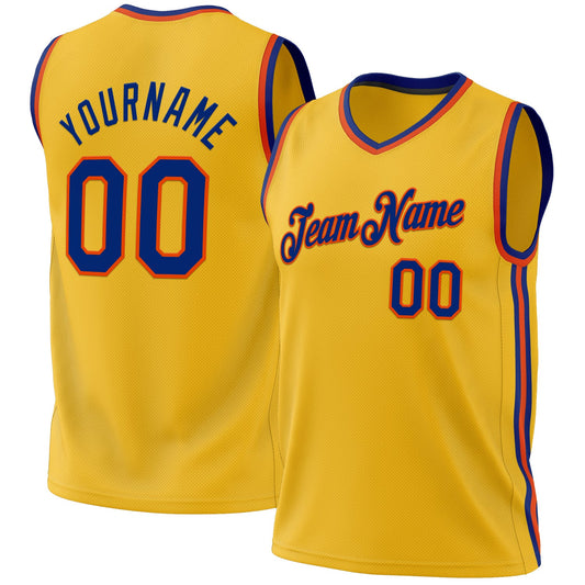 Custom Gold Royal-Orange Authentic Throwback Basketball Jersey - Main View