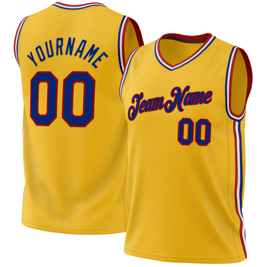 Custom Gold Royal-Red Authentic Throwback Basketball Jersey - Main View