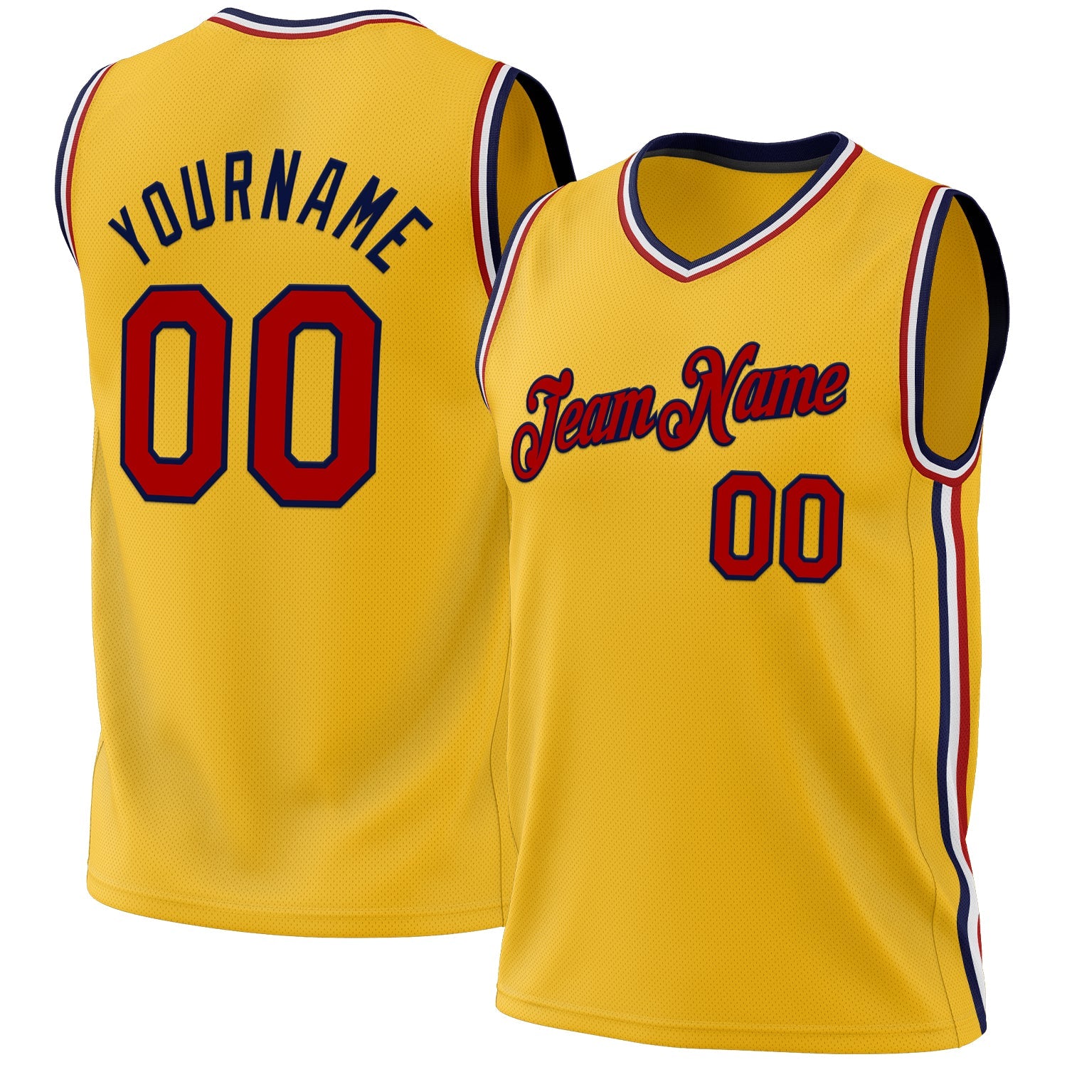 Custom Gold Red Navy-White Authentic Throwback Basketball Jersey - Main View