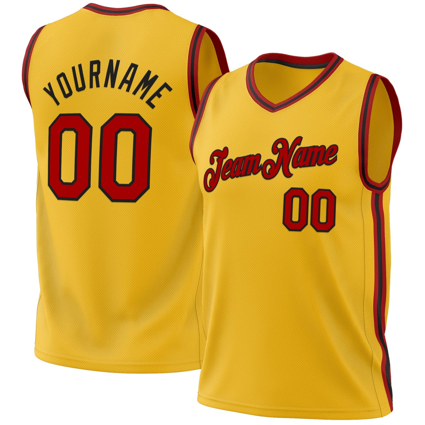 Custom Gold Red-Black Authentic Throwback Basketball Jersey - Main View