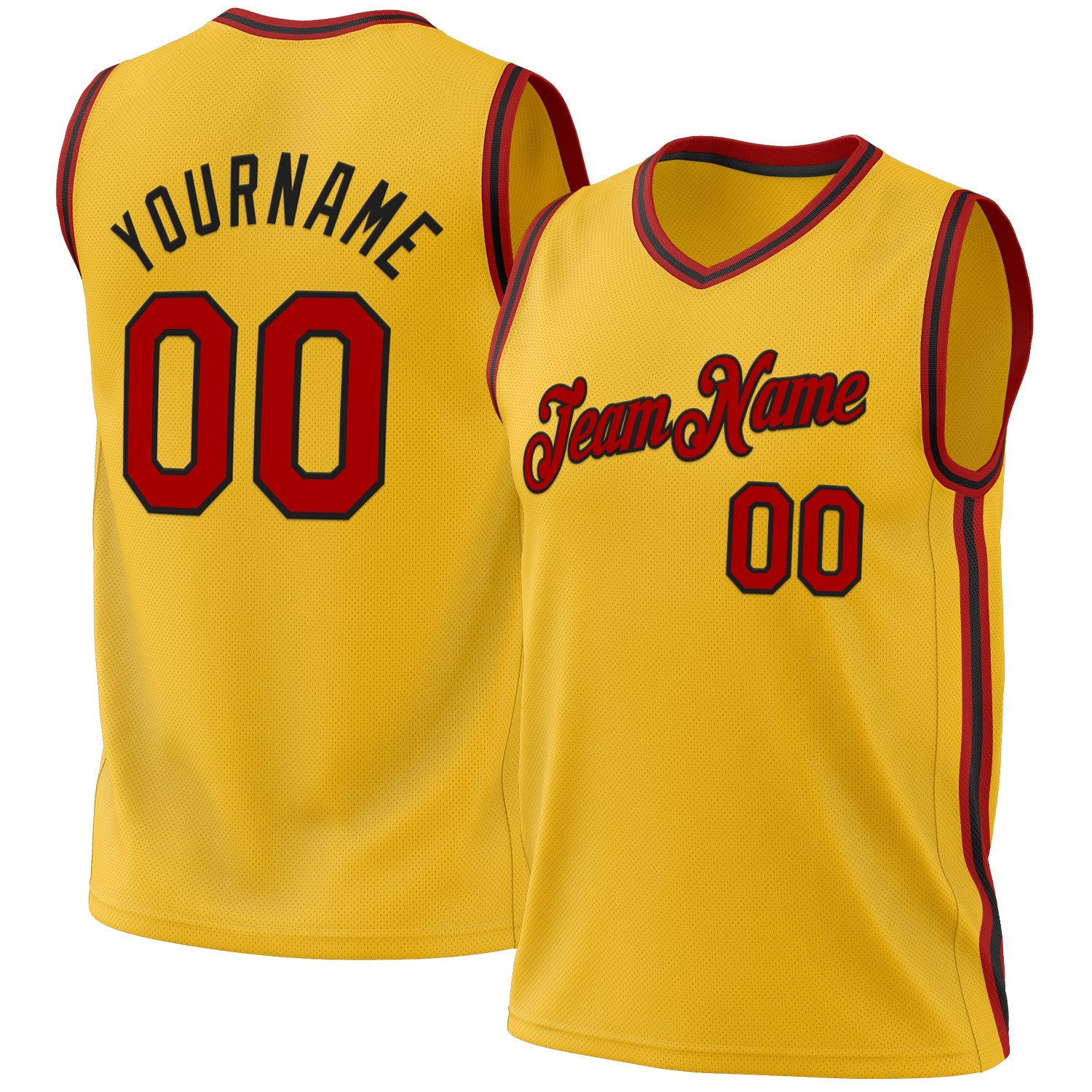 Custom Gold Red-Black Authentic Throwback Basketball Jersey - Main View