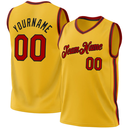 Custom Gold Red-Black Authentic Throwback Basketball Jersey - Main View