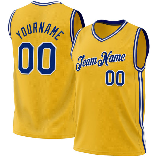 Custom Gold Royal-White Authentic Throwback Basketball Jersey - Main View