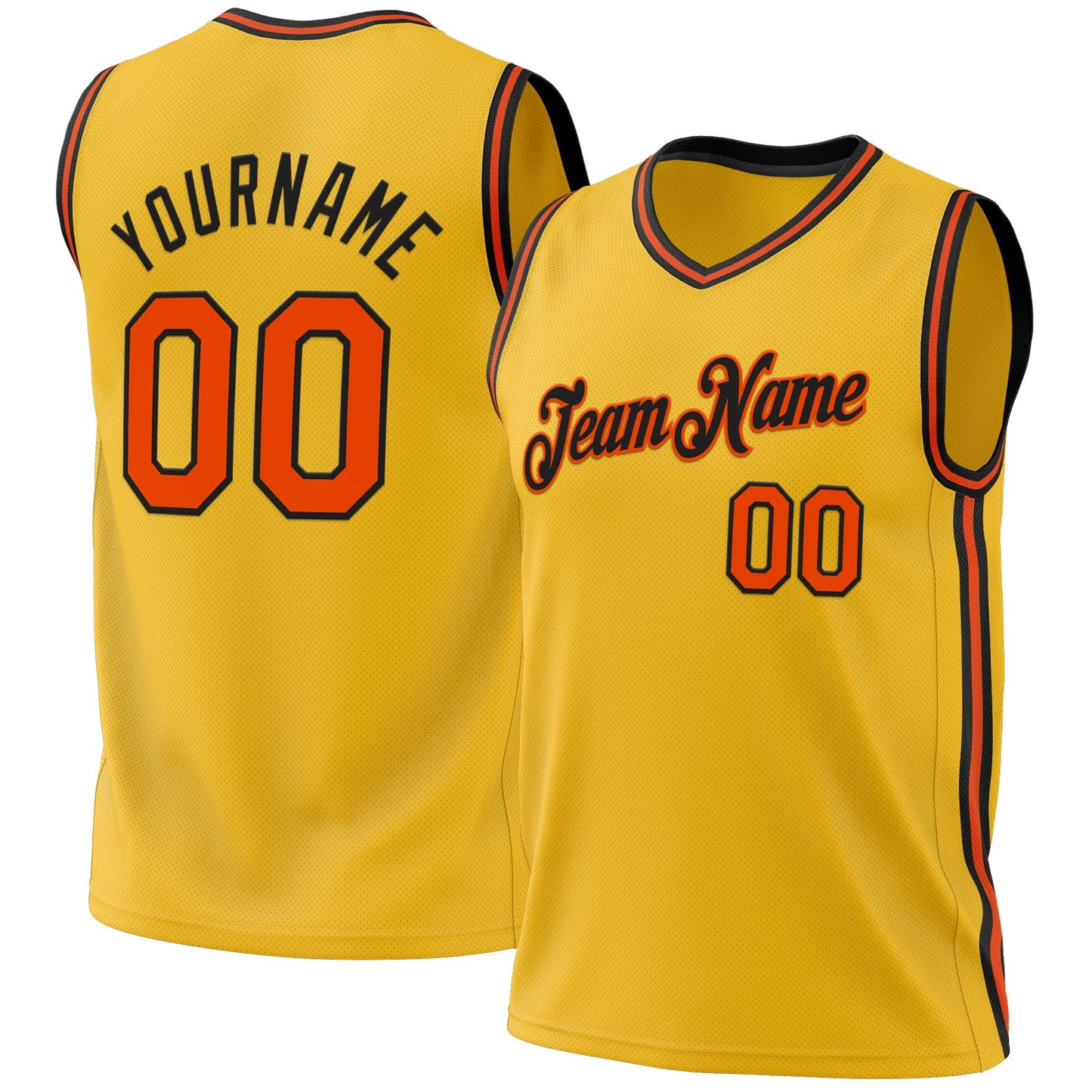 Custom Gold Orange-Black Authentic Throwback Basketball Jersey - Main View