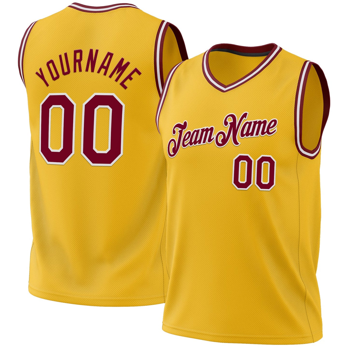 Custom Gold Maroon-White Authentic Throwback Basketball Jersey - Main View