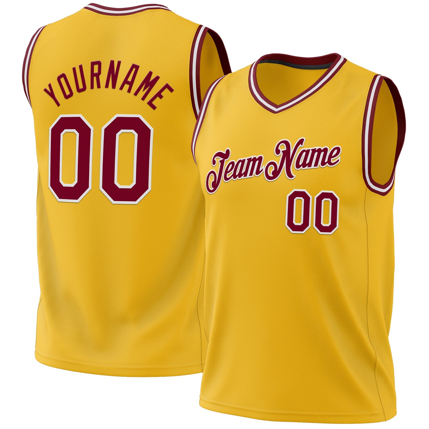 Custom Gold Maroon-White Authentic Throwback Basketball Jersey - Main View