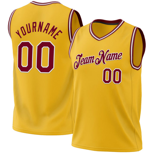 Custom Gold Maroon-White Authentic Throwback Basketball Jersey - Main View