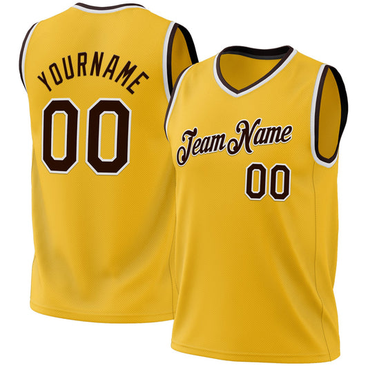 Custom Gold Brown-White Authentic Throwback Basketball Jersey - Main View