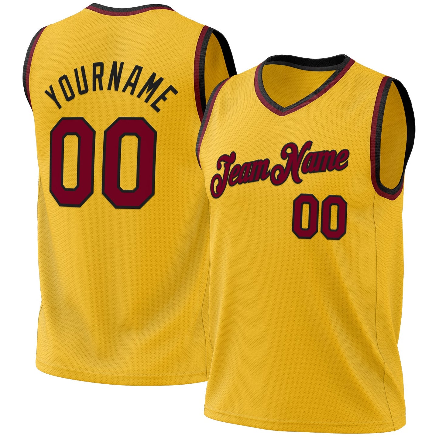 Custom Gold Maroon-Black Authentic Throwback Basketball Jersey - Main View