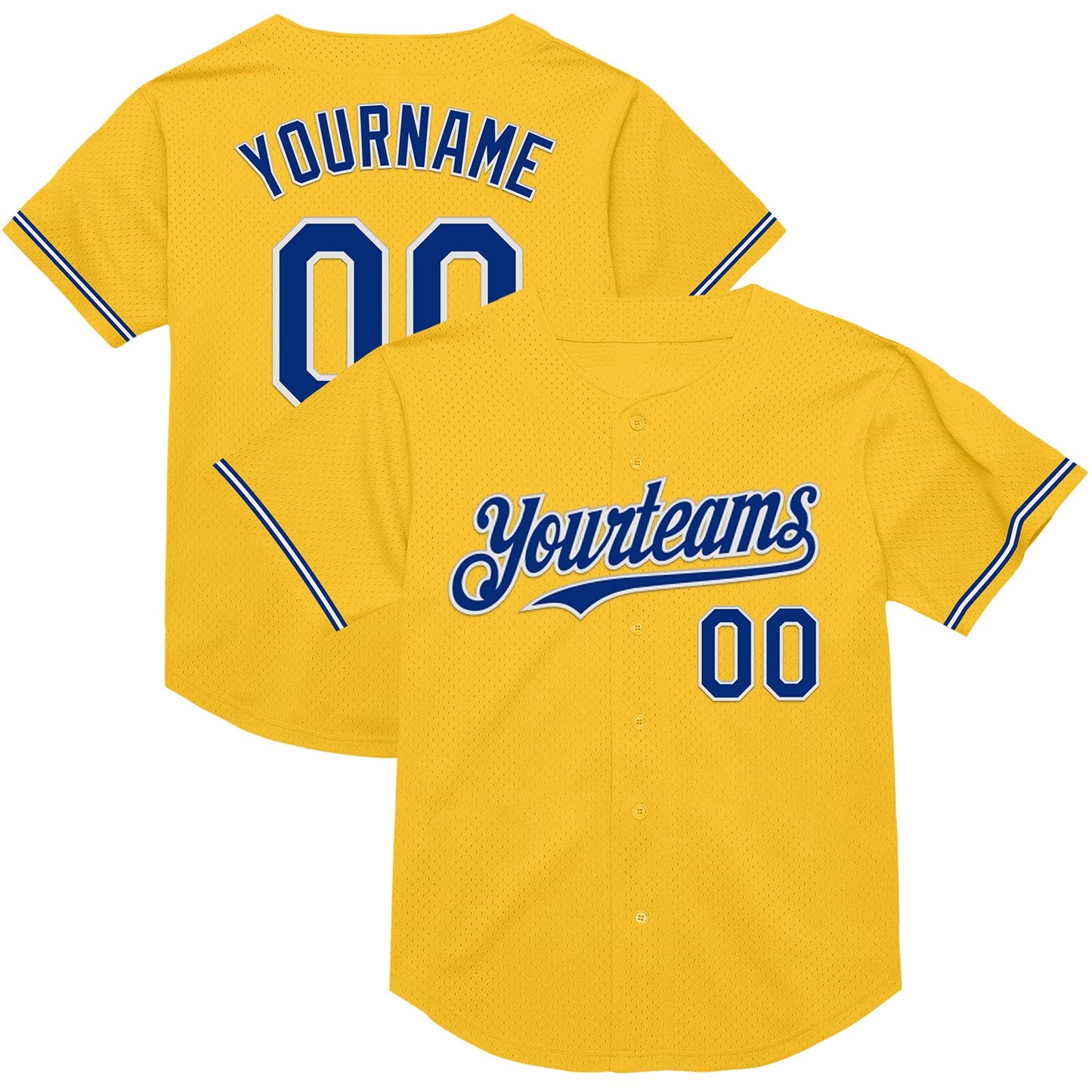 Custom Gold Royal-White Mesh Authentic Throwback Baseball Jersey - Main View